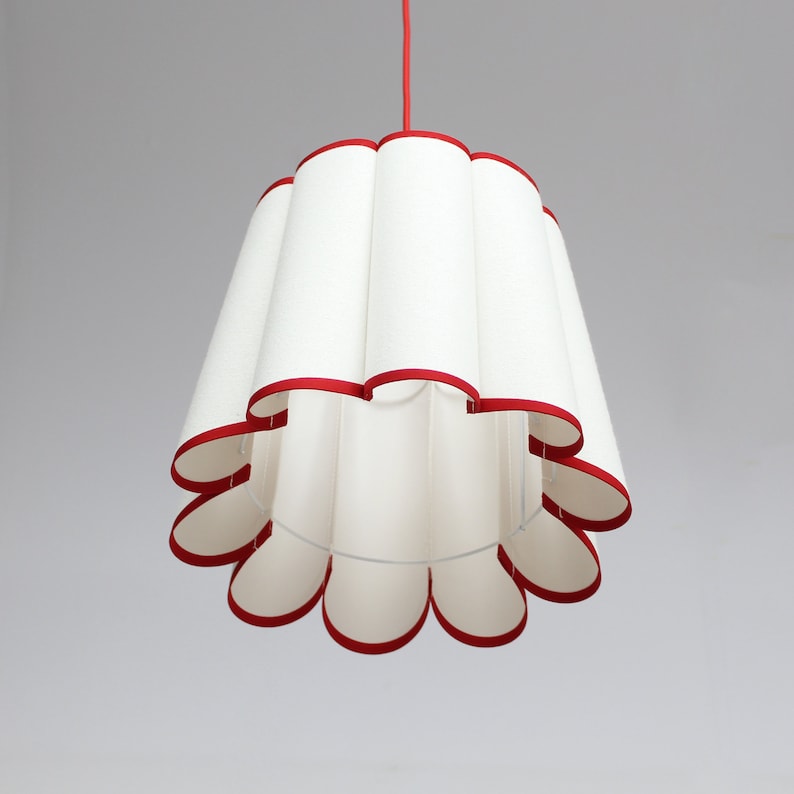 Handmade Fabric Pendant Light with Trim - Thumbnail 2