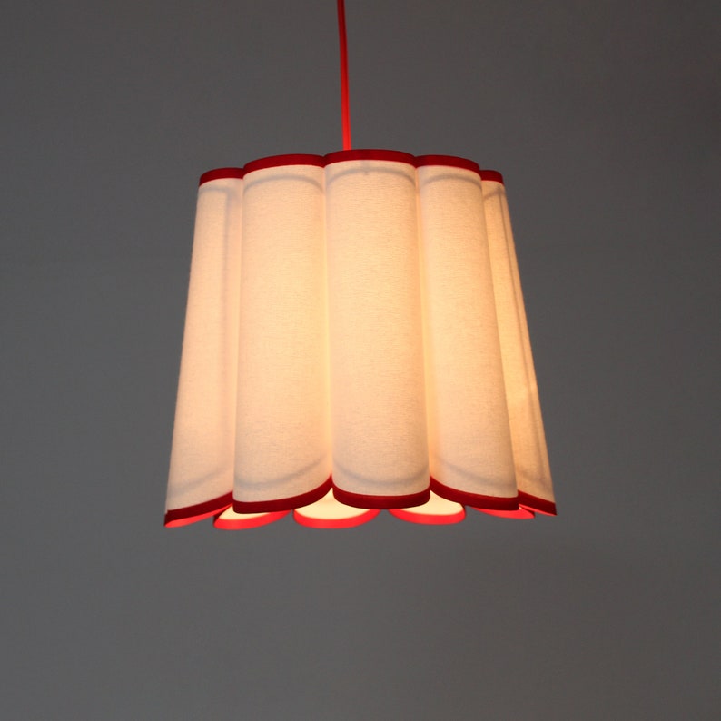 Handmade Fabric Pendant Light with Trim - Thumbnail 5
