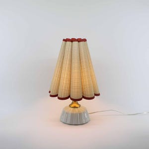 Handmade Khaki Striped Fabric Table Lamp with Ceramic Base-46#