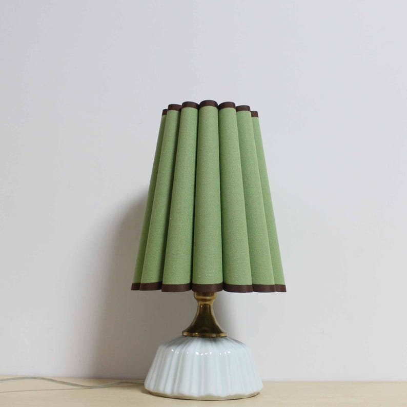 Duzy handmade green with brown trim fabric and acrylic lamp