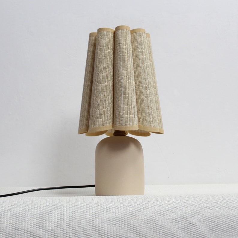 Duzy handmade khaki stripes fabric and ceramic base lamp for home decor-46, 110-240V/50-60Hz, Using Worldwide image 4