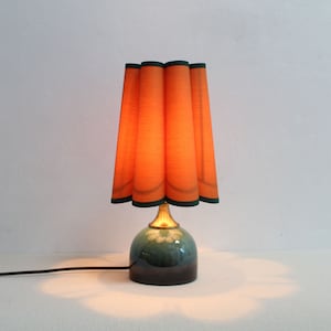 Duzy handmade ocher fabric with dark green trim and dark green base cute lamp for home decor-62#, 110-240V/50-60Hz, Using Worldwide