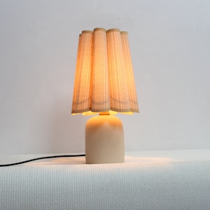 Duzy handmade khaki stripes fabric and ceramic base lamp for home decor-46, 110-240V/50-60Hz, Using Worldwide image 8