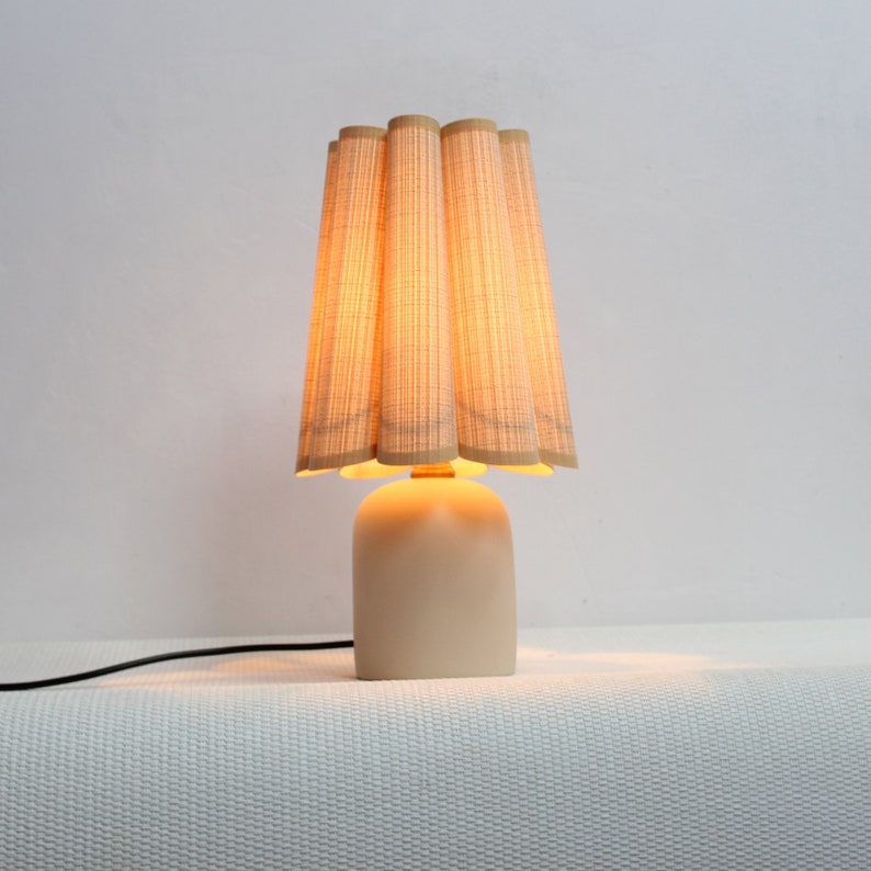 Duzy handmade khaki stripes fabric and ceramic base lamp for home decor-46, 110-240V/50-60Hz, Using Worldwide image 8