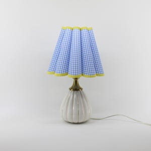 Handmade Light blue grid Fabric Table Lamp with Ceramic Base for home decor- 86#