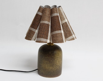 Duzy handmade brown plaid fabric and brown ceramic base lamp for home decor-87#, 110-240V/50-60Hz, Using Worldwide