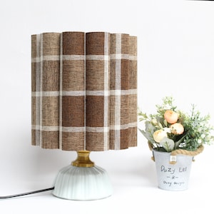 Handmade Plaid Fabric Table Lamp: Brown Ceramic Base