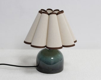 Duzy handmade light wheat color fabric with dark green base table lamp for home decor-5#, 110-240V/50-60Hz, Using Worldwide