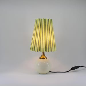 Handmade Lemon Green Striped Table Lamp: Scallop Fabric Shade, Ceramic Base