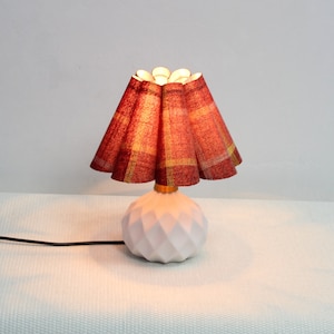 Handmade Red Plaid Fabric Lamp: Ceramic Base Home Decor