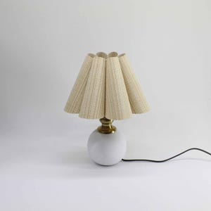 Handmade Scallop Fabric Lamp: Khaki Stripes & White Ceramic Base