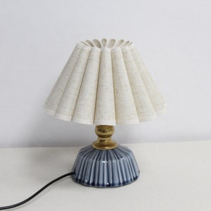 Handmade Hemp Fabric Lamp with Blue Stripes Ceramic Base for home lighting-73#