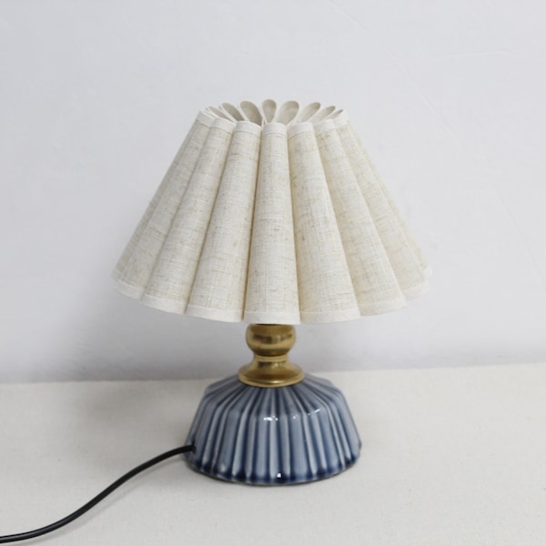 Handgemachte Hanf-Stoff-Lampe mit blauem Streifen-Keramiksockel für die Beleuchtung zu Hause -73#