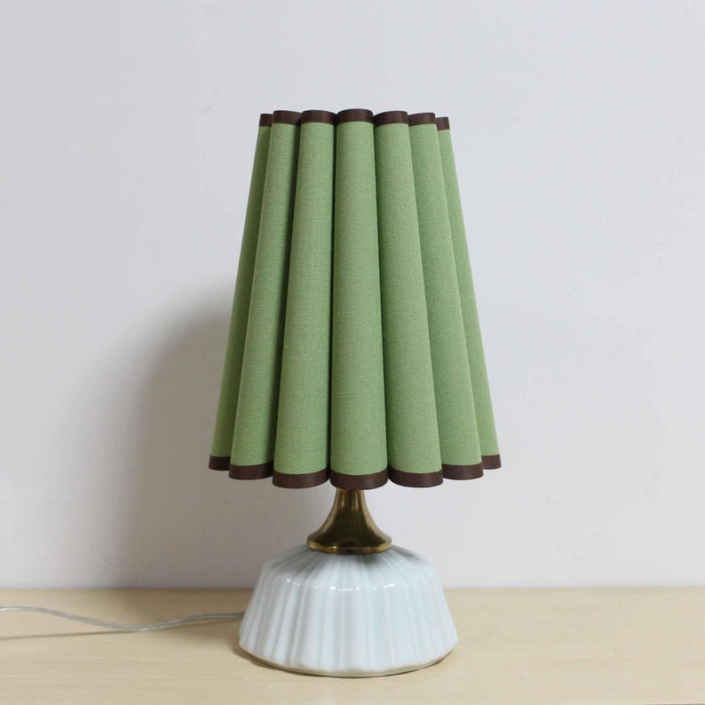 Duzy handmade green with brown trim fabric and acrylic lamp - Thumbnail 2