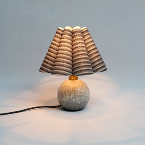 Handmade Gray Striped Fabric Table Lamp: Pleated Lampshade, Ceramic Base