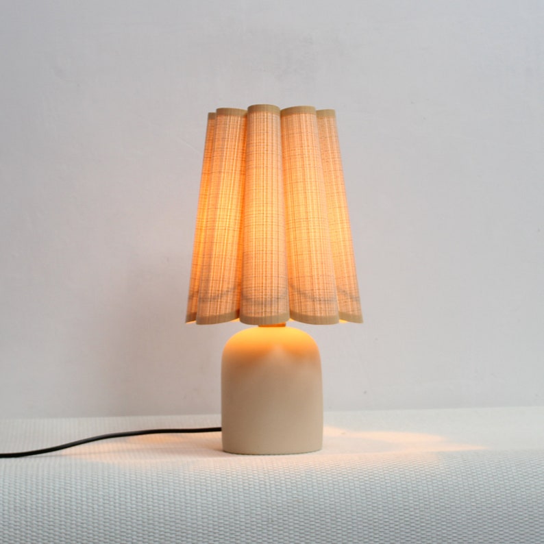 Duzy handmade khaki stripes fabric and ceramic base lamp for home decor-46, 110-240V/50-60Hz, Using Worldwide image 1
