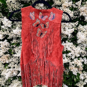 Monarch Migration Hand-Painted Suede Vintage Boho Hippie Festival Vest