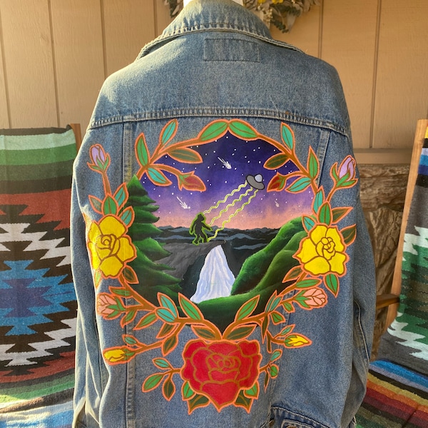 Quiero creer chaqueta de mezclilla vintage pintada a mano