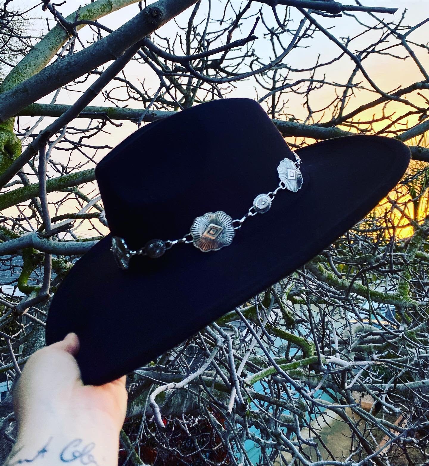 Desert Mystic Flat Brim Concho Handpainted Vintage Cowboy Hat Grey desert armadillo burned suede wide brim cowboy hat  main image 3