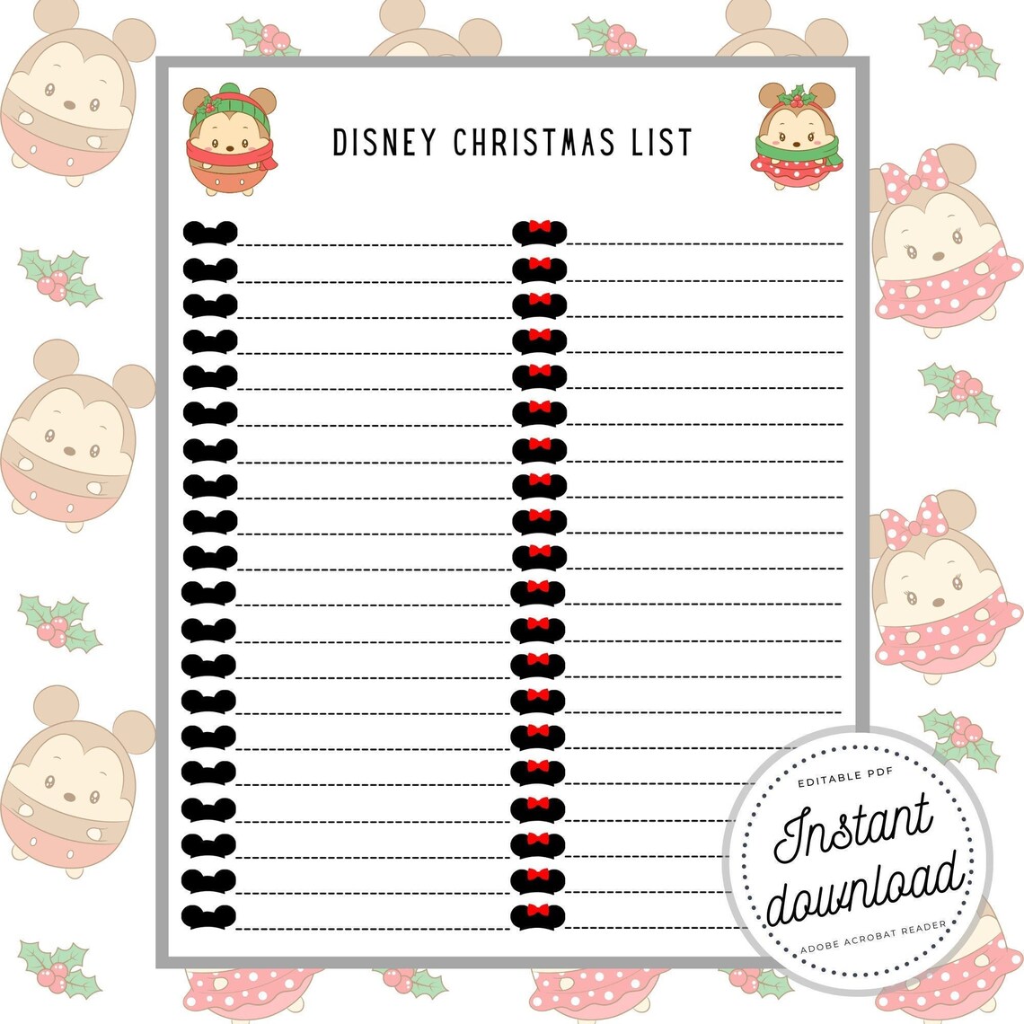 Disney Christmas List Christmas Gift Planning Printable Etsy