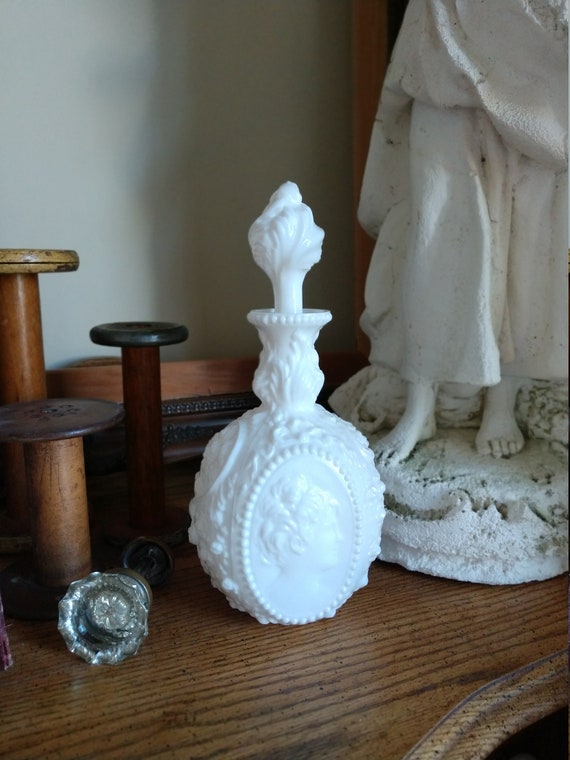 Antique Fostoria Glass Decanter White Milk Glass Decanter Etsy