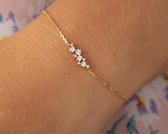 Valentines Day Gift For Her / Diamond Cluster Bracelet in 14K Solid Gold / 0.16 CTW