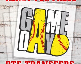 Transferencia de softbol DTF, transferencia de día de juego de softbol, transferencia de plancha DTF, hoja de equipo DTF