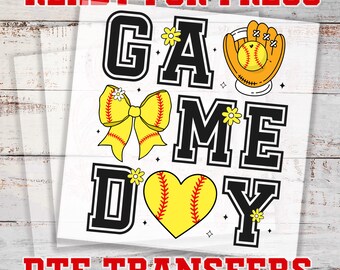 Transferencias DTF de softbol, transferencia del día del partido de softbol, transferencia de plancha DTF, hoja de equipo DTF