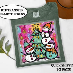 Transferência de boneco de neve de Natal, DTF de Natal, transferência DTF pronta para impressão, transferência de ferro de Natal