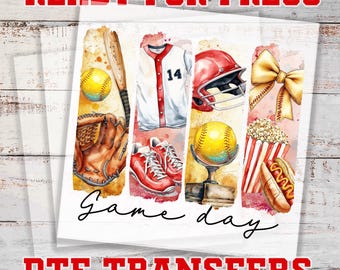 Transferencia de softbol DTF, transferencia de día de juego de softbol, transferencia de plancha DTF, hoja de equipo DTF