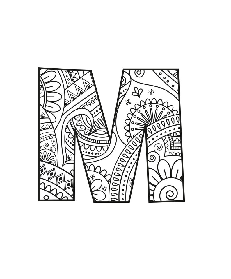 Adult Coloring Page Alphabet Download Mandala Colouring | Etsy