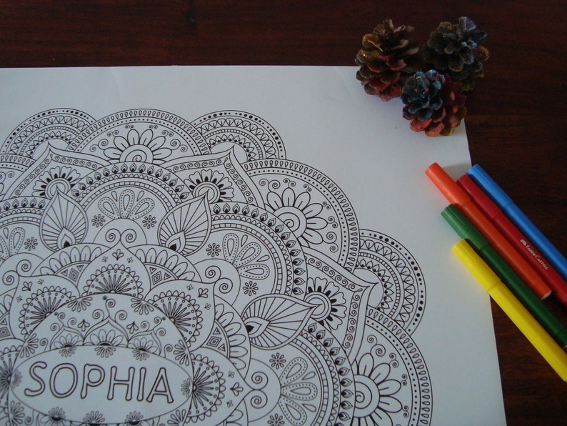 Mandala Poster With Your Own Name, Coloring Poster Mandala, Etsy