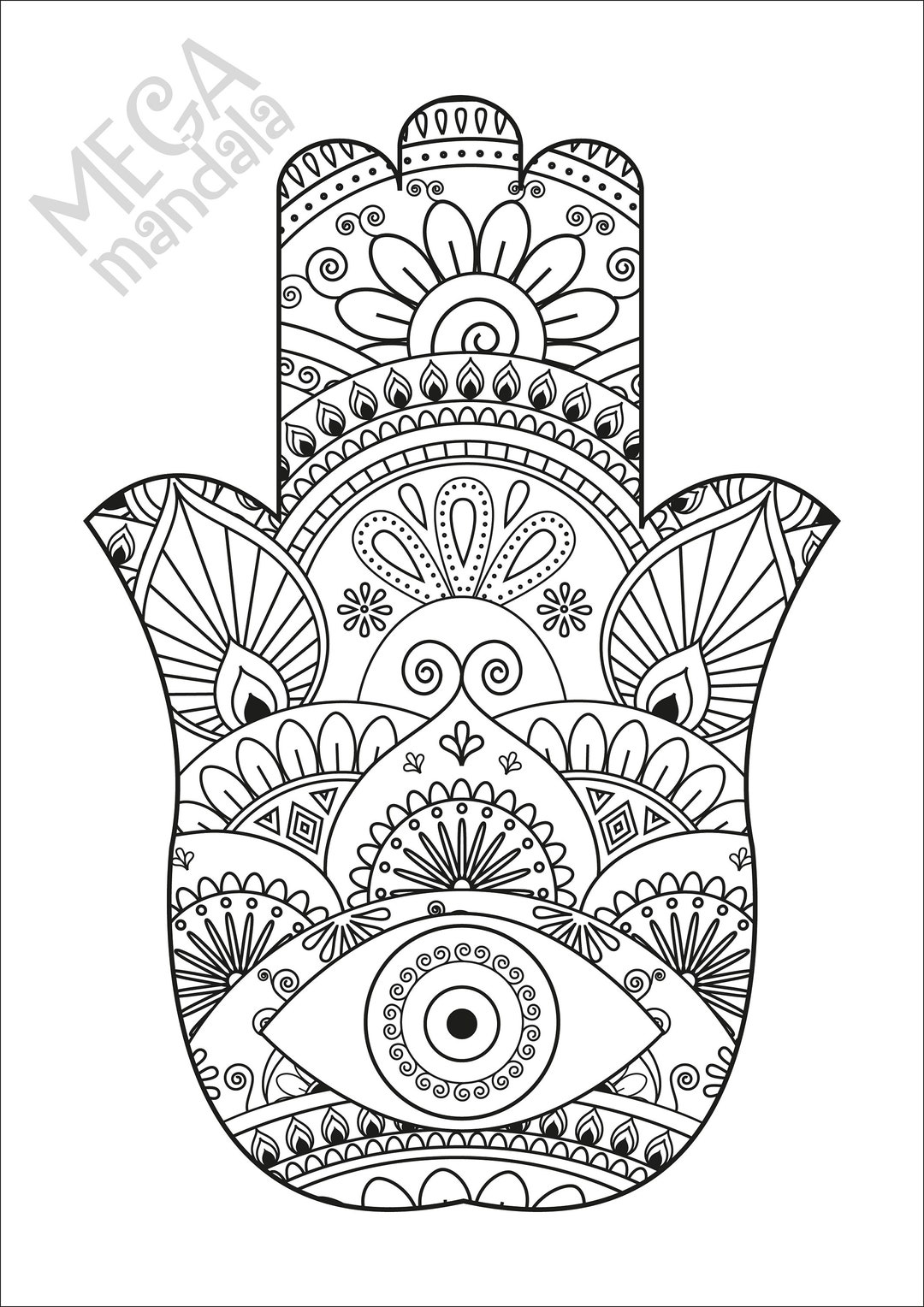 Hamsa, Adult Coloring Page, Mandala Colouring Page, Mandala Poster