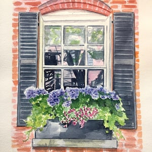 Beacon Hill Hydrangeas Print, Boston Watercolor Art image 1