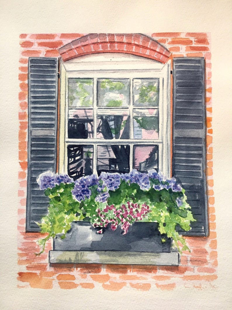Beacon Hill Hydrangeas Print, Boston Watercolor Art image 1