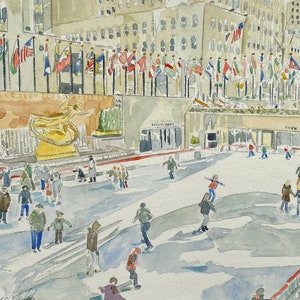New York City, Ice Skating Rockefeller’s Skating Rink ,NYC Giclee Watercolor Print /Award Winning painting