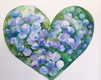 HYDRANGEA heart-print of original water painting-hydrangeaart-hydrangea painting-garden painting watercolor CapeCod Hydrangeas Festival