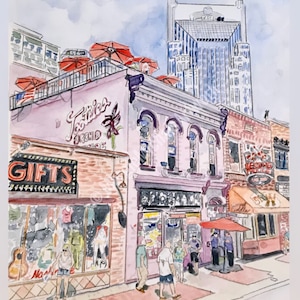 Tootsies Orchid Lounge Nashville Print – Broadway Street Watercolor Wall Art, Tennessee Bar Scene Illustration, Country Music Gift