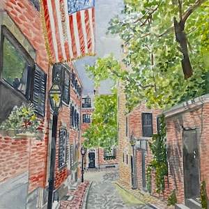 Boston,Beacon Hill ,Famous Acorn Street, Beautiful Giclee Print from original watercolor , great gift ! Engagement,Bride ,Venue Photograph