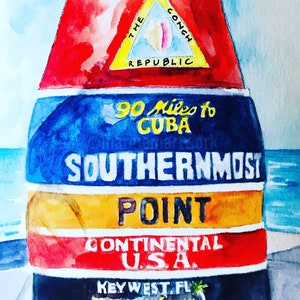 Key West Print , Florida artwork, Florida print, Gift , Nautical,  Southernmost Point Buoy