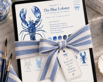 Digital How to Paint  24 Printable Watercolor Workbook Blue Lobster Art Step by Step painting Fun Book Learn to paint!