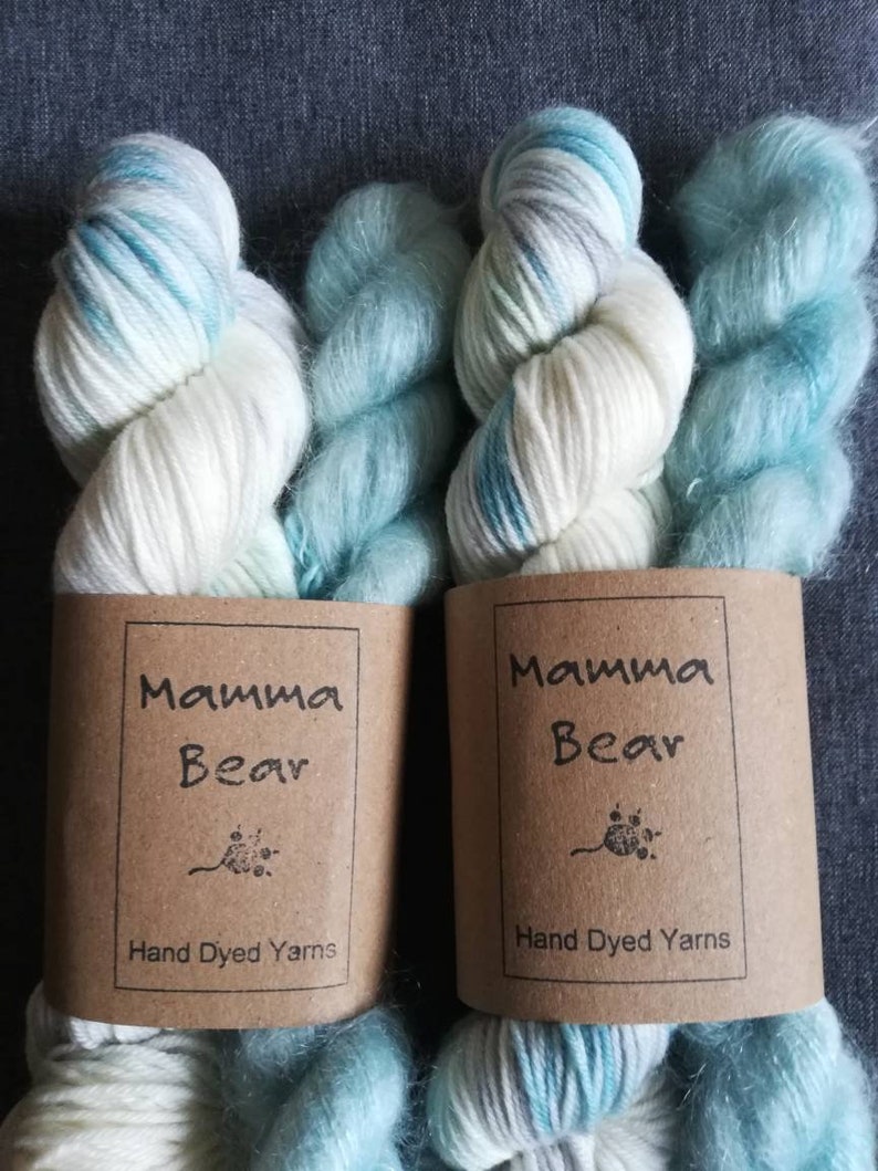 Sea Foam a 2 skein merino 4ply and kidsilk mohair sockshawlhat set