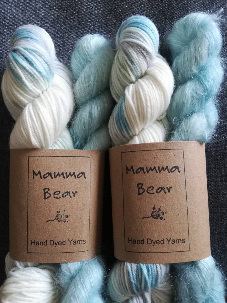 Sea Foam a 2 skein merino 4ply and kidsilk mohair sockshawlhat set