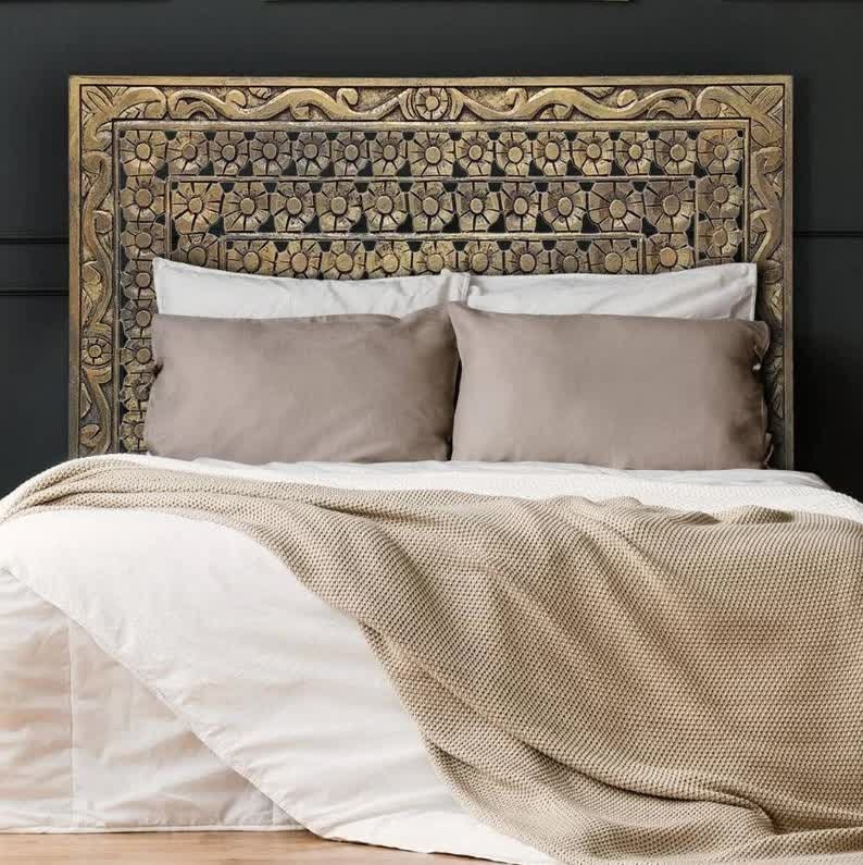 Gold Finish Headboard Balinese Mandala Headboard Cendana Wall Decor
