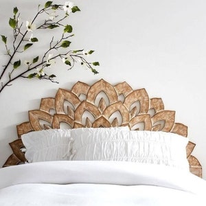 Hot Selling! California King Luxury White Wash Half Moon Bed Boho Headboard Wood Panel, Traditional Morocco Headboard, King Size Headboard