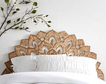 Hot Selling! California King Luxury White Wash Half Moon Bed Boho Headboard Wood Panel, Traditional Morocco Headboard, King Size Headboard