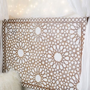 New Arrival Luxury Moroccan hand-carved bed headboard with a white coastal finish