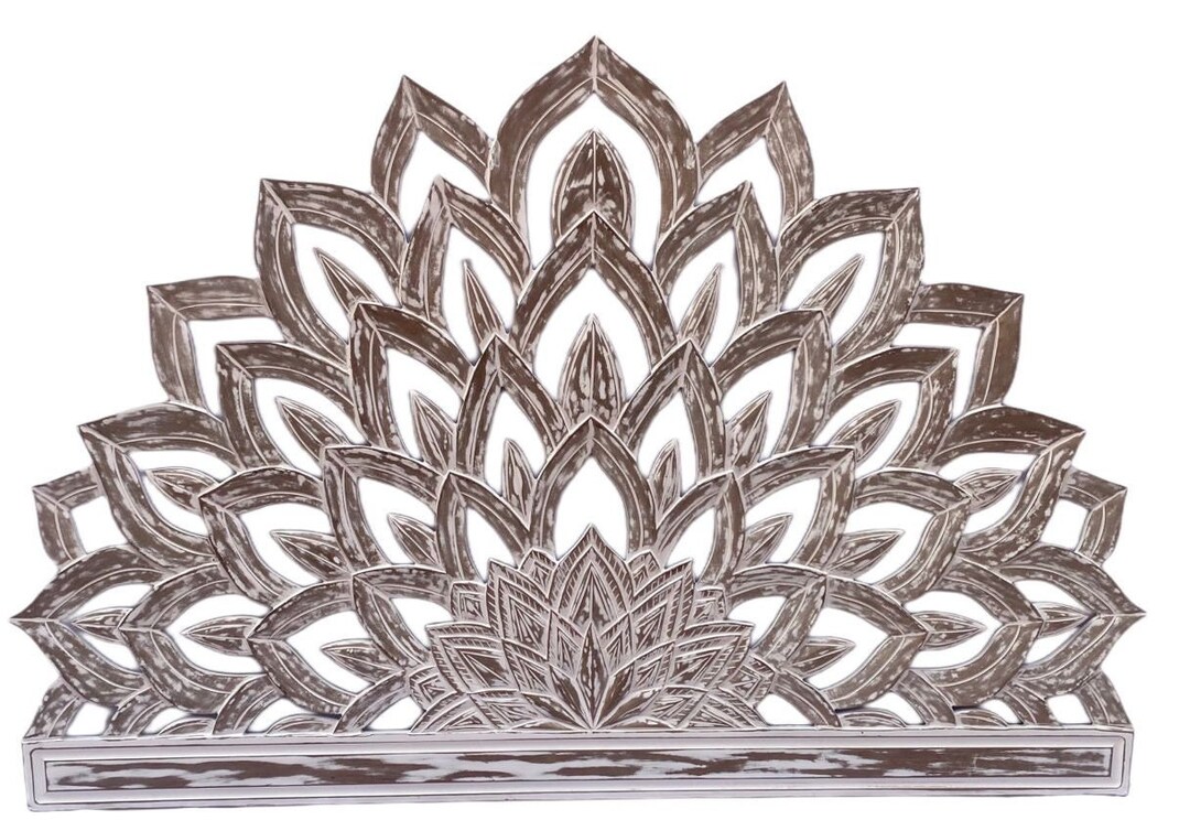 In Stock, Hand Carved Bohemian Headboard, Bohemia Half Moon Headboard
