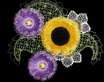Fringe Flowers Machine Embroidery Design (Digital Download)