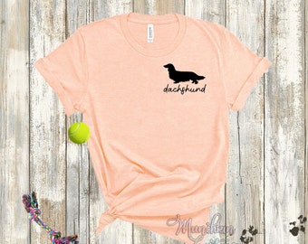 Long haired Dachshund Script Left Chest Shirt